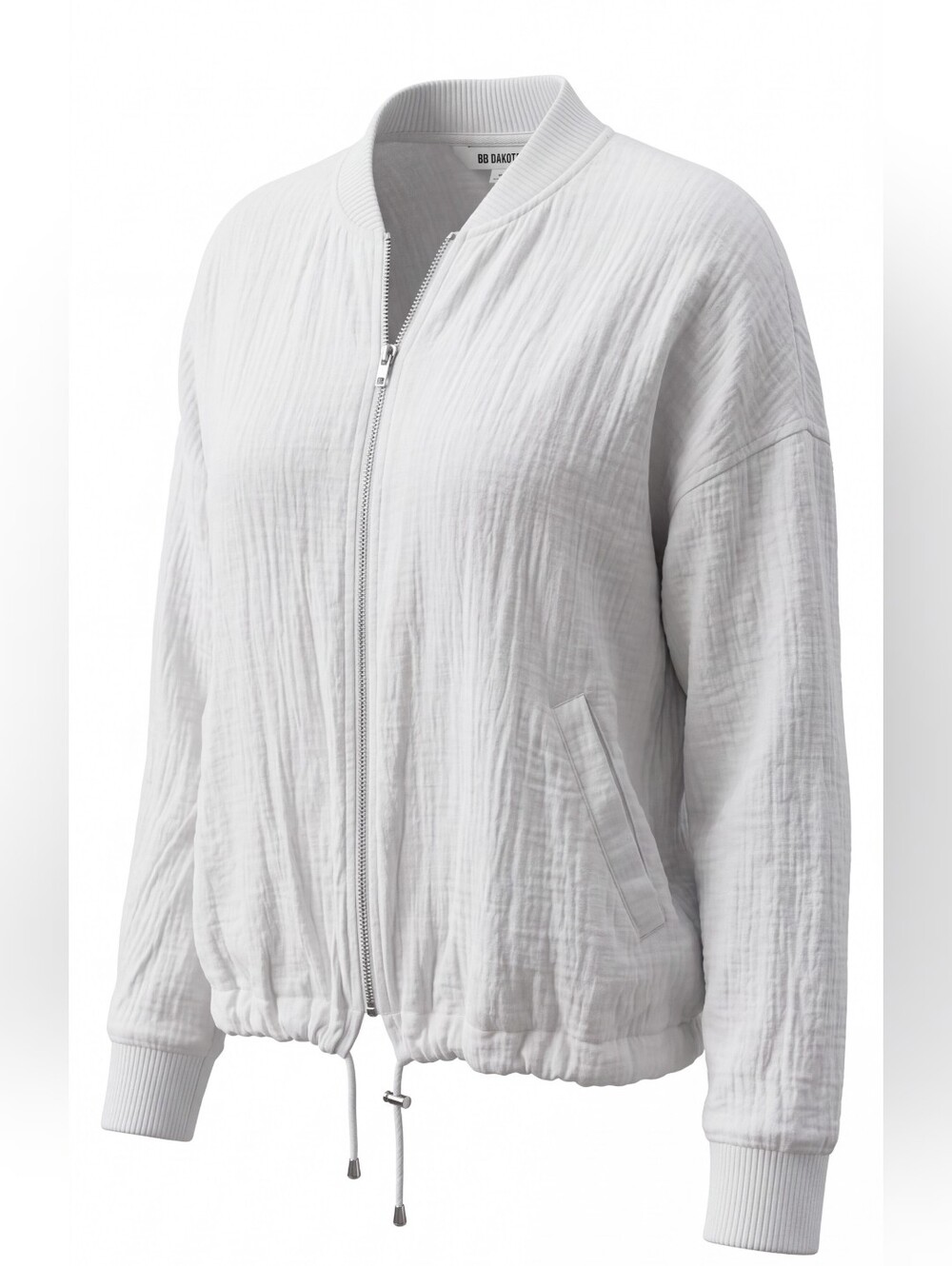 BB Dakota White Textured Lightweight Bomber Jacket